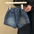 thumbnail image 3 of Toddler Girls Jean Shorts - Stretchy Elastic Waist Pull on Denim Shorts Ornamental Button Front Loose Casual Denim Pants with Pockets Blue 6 Years, 3 of 6
