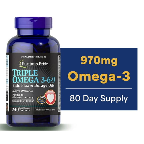 Puritans Pride Triple Omega 3-6-9 Fish, Flax & Borage Oils, 240 Count
