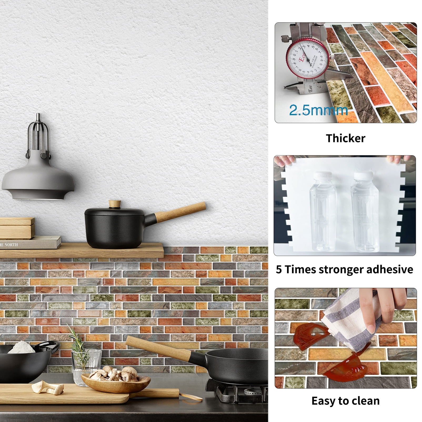 DEWOO Thick Kitchen Peel and Stick Tile Backsplash, Stick on Wall Tiles, 12"x12" Self Adhesive Sticky 3D Wall Marble Tiles Bathroom (10-Sheet，Multicolor)