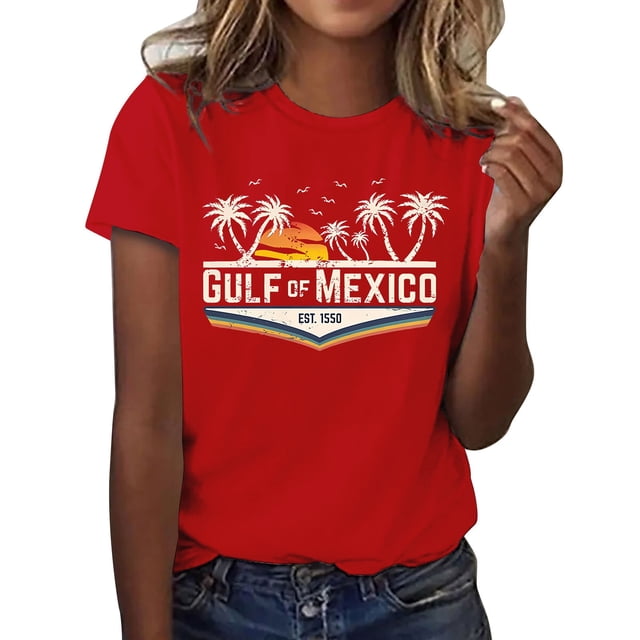 WZXFASHION T-shirt Femme du Mexique EST. 1550 Lettres Imprimées Col Rond Manches Courtes Décontracté Offres du Jour Liquidation T-shirt Manches Courtes pour Femmes