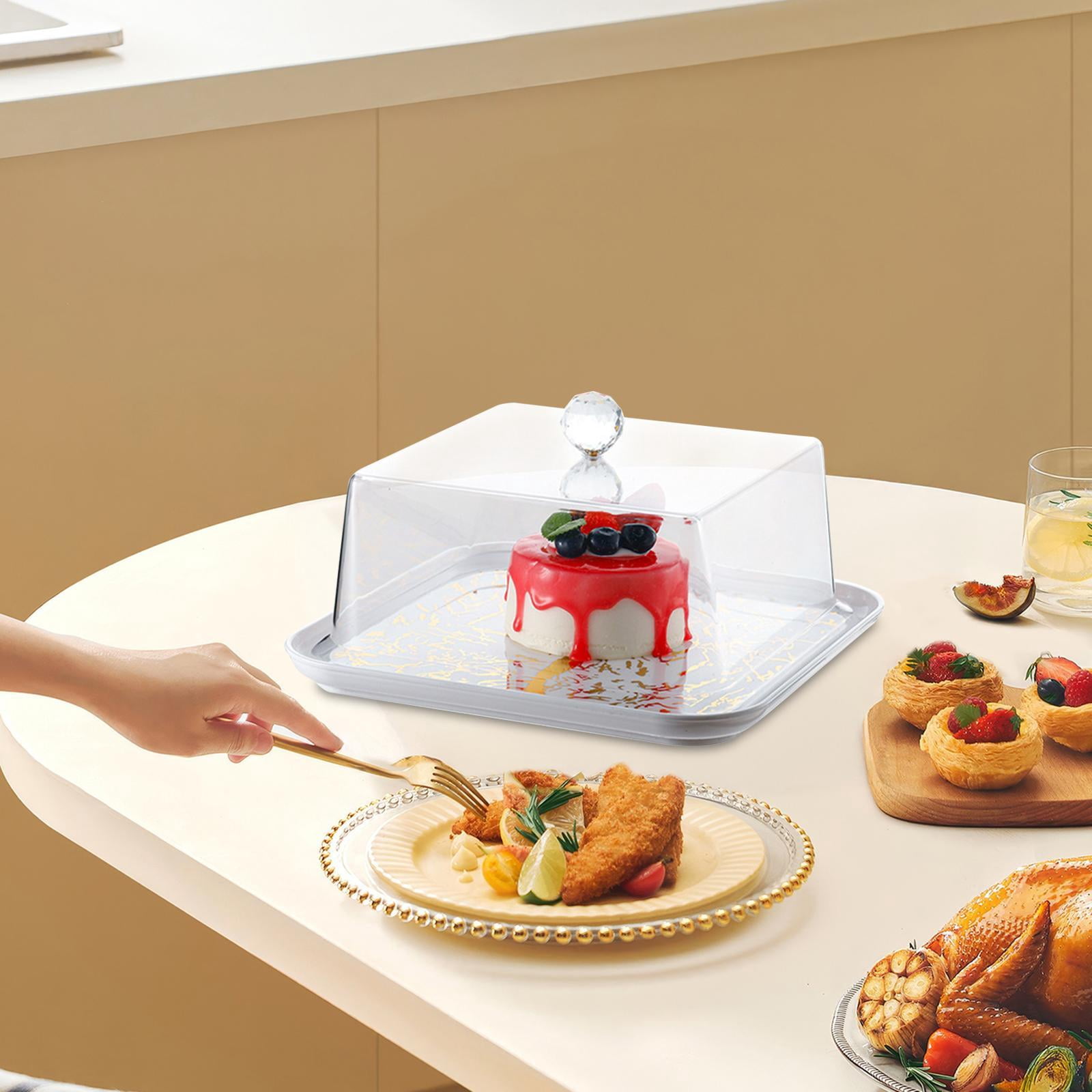 CUTICATE Acrylic Cake Cover Clear Acrylic Pastry Display Case for Birthday Square gold M