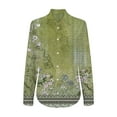 thumbnail image 3 of Green Women Shirts, Womens V Neck Roll Up Sleeve Button Down Blouses Tops,Women Shirts M, 3 of 4