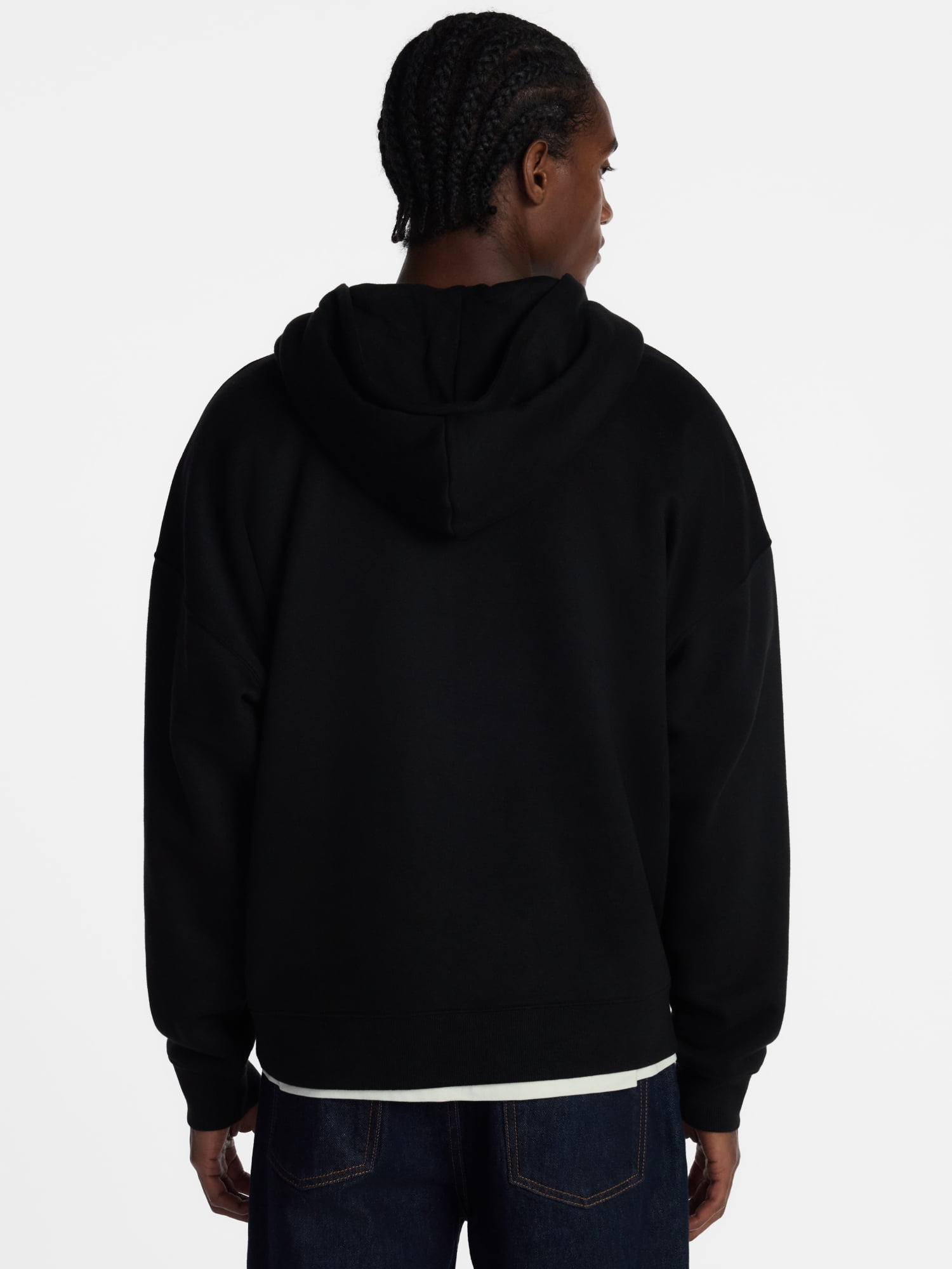 No Boundaries Boxy Oversized Fit Fleece Zip Hoodie Sweatshirt with Long Sleeves, Men's XS-4XLT
