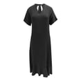 thumbnail image 3 of up to 60% off Gifts Usmixi Formal Dresses for Women Plus Size Casual Solid Cotton Linen Ruffle Hem Long Dresses with Pocket V-Neck Short Sleeve Plain Summer Maxi Dress Black XL, 3 of 3
