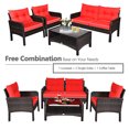 thumbnail image 4 of Patiojoy Ensemble de Conversation de Patio 4 Pcs en Rotin Osier Causeuse Canapé Table Basse et Dessus en Verre Coussins Rouges, 4 of 8