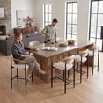 thumbnail image 5 of COLAMY ELEN Set of 6 Modern Counter Height Bar Stools with Arms and Back, 25.5" Upholstered Kitchen Island Chairs, Luxury Metal Frame Barstools for Home Bar Dining Room, Camel, 5 of 8