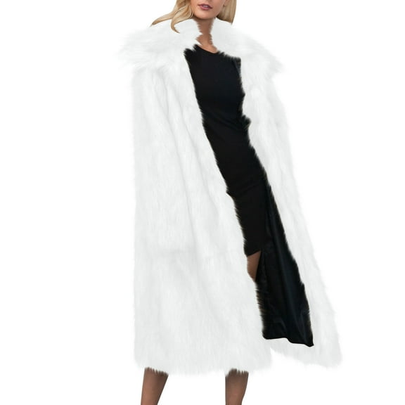 Sexlip Womens Long Faux Fur Coat Oversized Loose Winter Jackets Trendy Luxury Trench Coat 2025 Open Front Lapel Outerwear White S