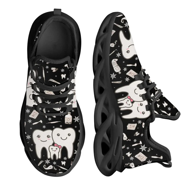 Zapatos planos con estampado divertido de dientes de dentista para mujer, zapatillas azules con cordones, calzado transpirable de verano para adolescentes
