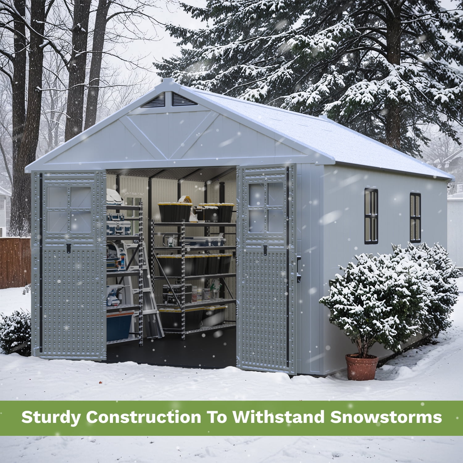 Patiowell 10x12ft Resin Storage Shed with Skylight & Lockable Door – Weatherproof, Spacious Outdoor Shed for Garden & Tools