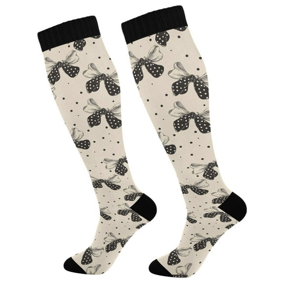 joogoo Vintage Bows Polka Dots Long Socks Women Men Knee High Sock