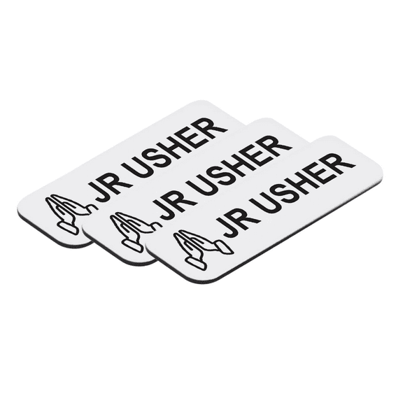 Jr Usher 1 x 3" Name Tag/Badge, White, Praying Hands (3 Pack)