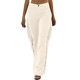 thumbnail image 2 of Endives Womens Jean Flare Pants Western Brown Fringe Flared Jeans Elastic Waist Trendy Stretchy Tassel Denim Pants Flare Pants White, 2 of 5