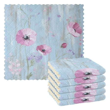 

6 Pieces of Kitchen Towels 11x11Inch Kitchen Dish Cloths Kitchen Dish Towels Reuseable Cleaning Cloths Cool Cartoon Pink Flowers