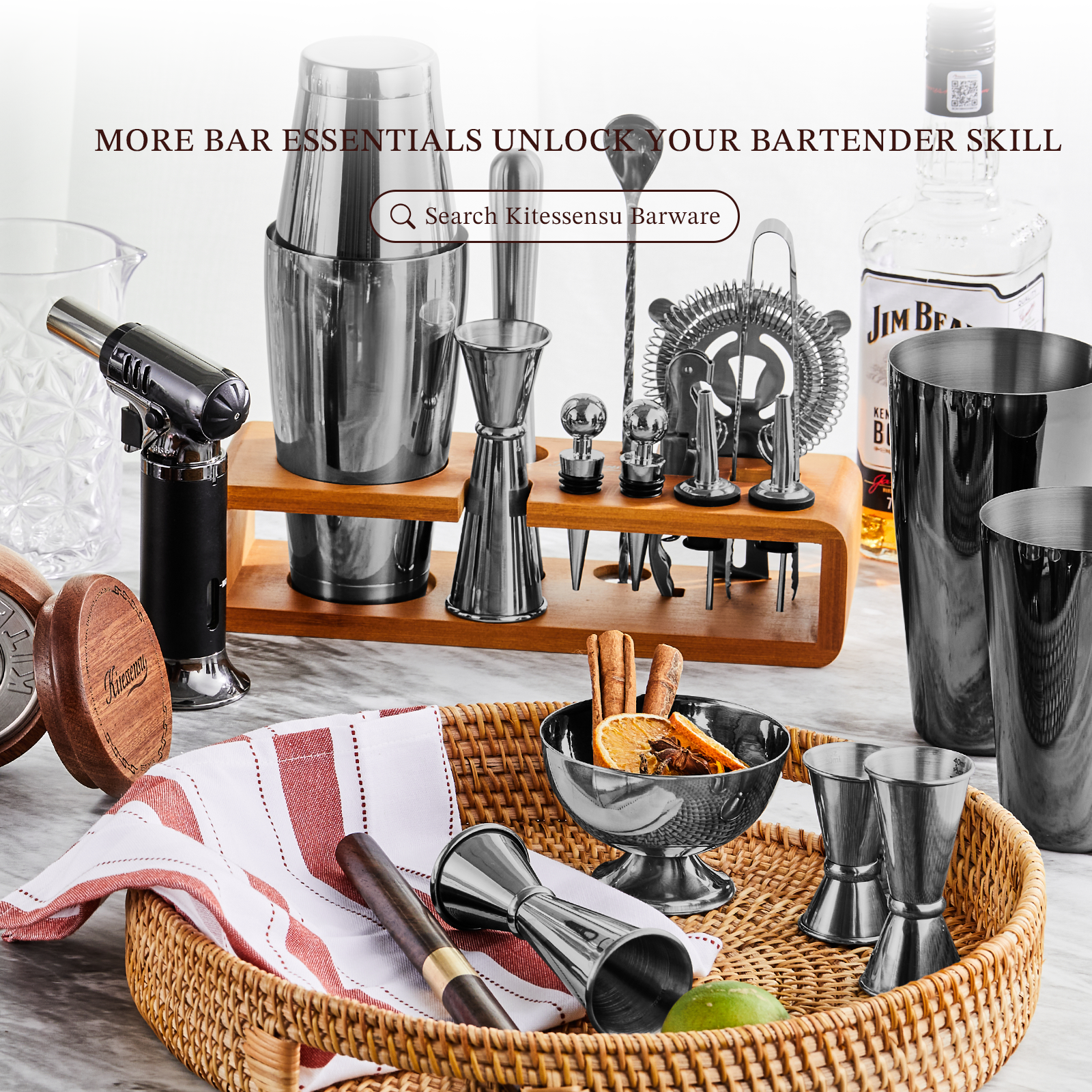 KITESSENSU Bartender Kit, 15-Piece Cocktail Shaker Set with Stand, Drink Mixer Set, Bar Set with All Essential Bar Accessory Tools |Black - image 5 of 8