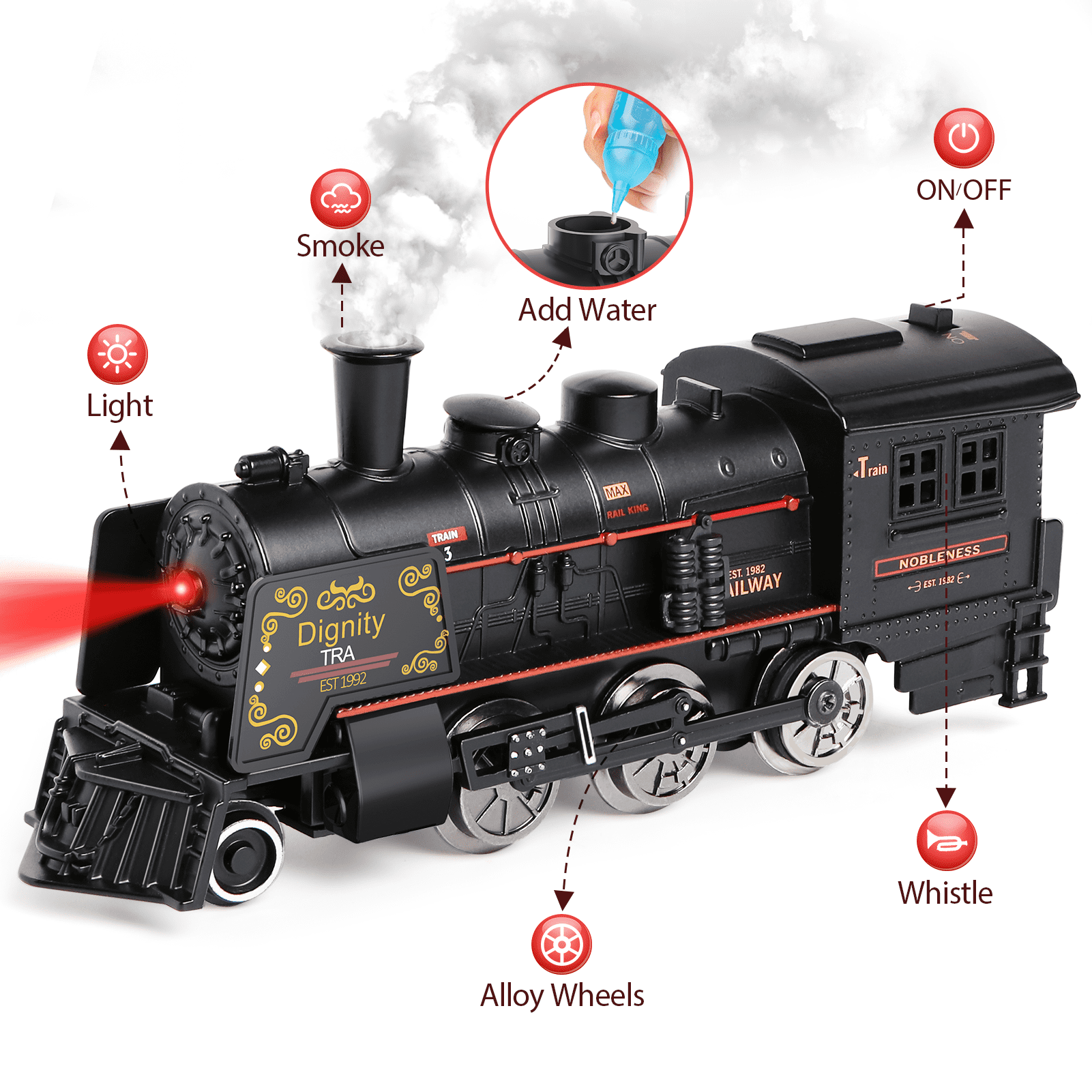  Hot Bee Model Train Set for Boys - Metal Electric Train Toys w/ Steam Locomotive, Glowing Passenger Carriages, Alloy Toy Train w/Rich  Tracks, Christmas Train Toys Gifts for 3 4 5 6
