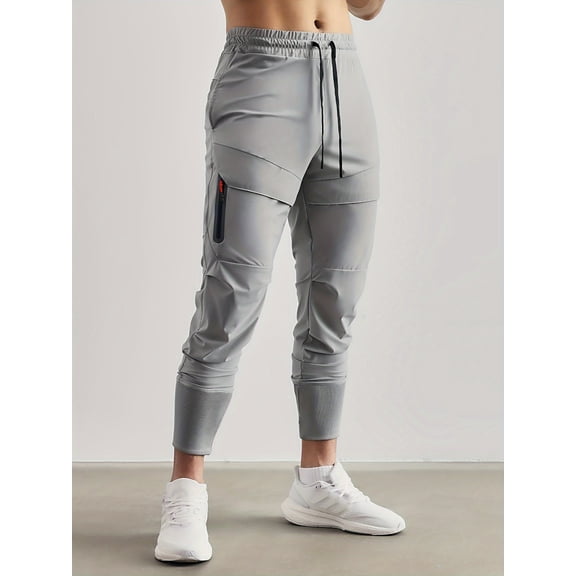Men’s Athletic Sweatpants with Zipper Pockets, Workout Track Pants, Stretch Tapered Joggers for Gym, Running, Training, Jogging, Fitness, Casual Sportswear, Breathable Quick Dry Active Pants