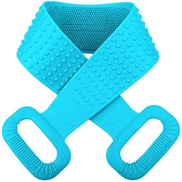 wonima11 Silicone Back Scrubber for Shower with Handles, 35.5 Inches/90 Cm Exfoliating Double-Sided Back Washcloth Bath Tool for Use in Shower, Massage Body Washer with Handle for Men and Women Black