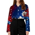 thumbnail image 4 of Domzest Womens 250th Anniversary Usa Shirt Patriotic V Neck Long Sleeve Butoon Down Shirts 4th Of July Graphic Tshirts Blue XL, 4 of 5