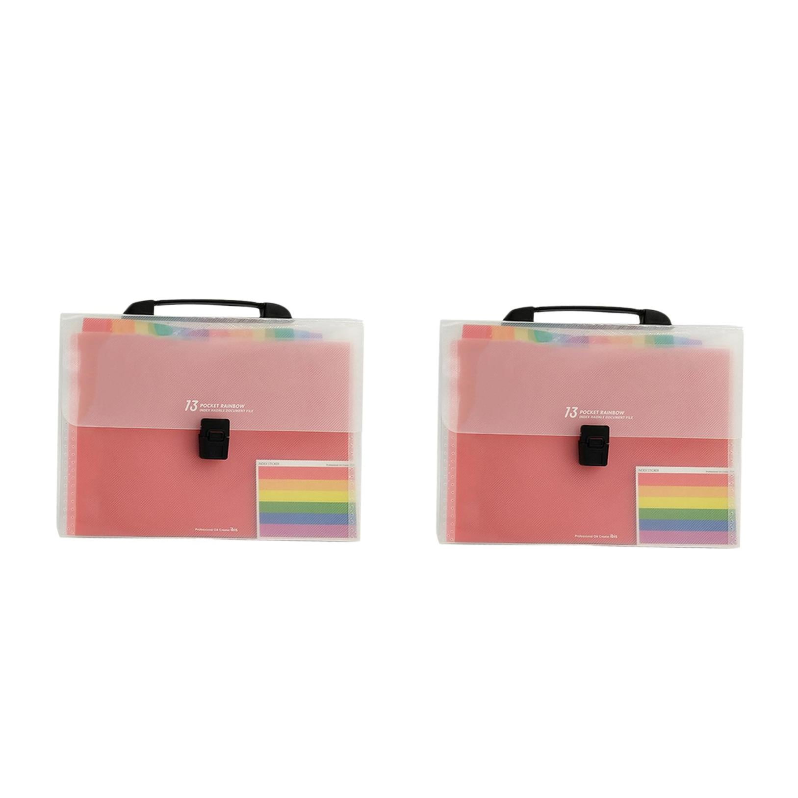 unbranded 2pcs 13 Pockets A4 Expanding Accordion File Folder Buckle Closure Carrying Handle Plastic File Foldrs
