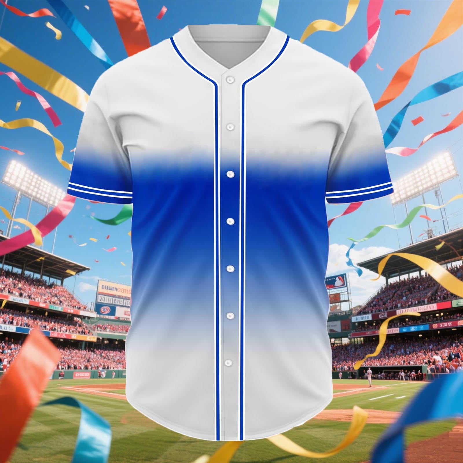 cllios Mens Gradient Baseball Shirts Big and Tall Casual Button Down Short Sleeve Tees Casual Stand Collar T Shirts for Men