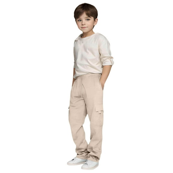Kiijoy Toddler Boys Active Cargo Pants Solid Unisex Drawstring Sweatpants, Sizes 3-4
