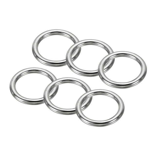 Unique Bargains 1.2" Seamless Metal O Rings, 6 Pack 304 Stainless Steel O-Ring Solid Round Rings for Macrame, DIY Craft,5x30mm