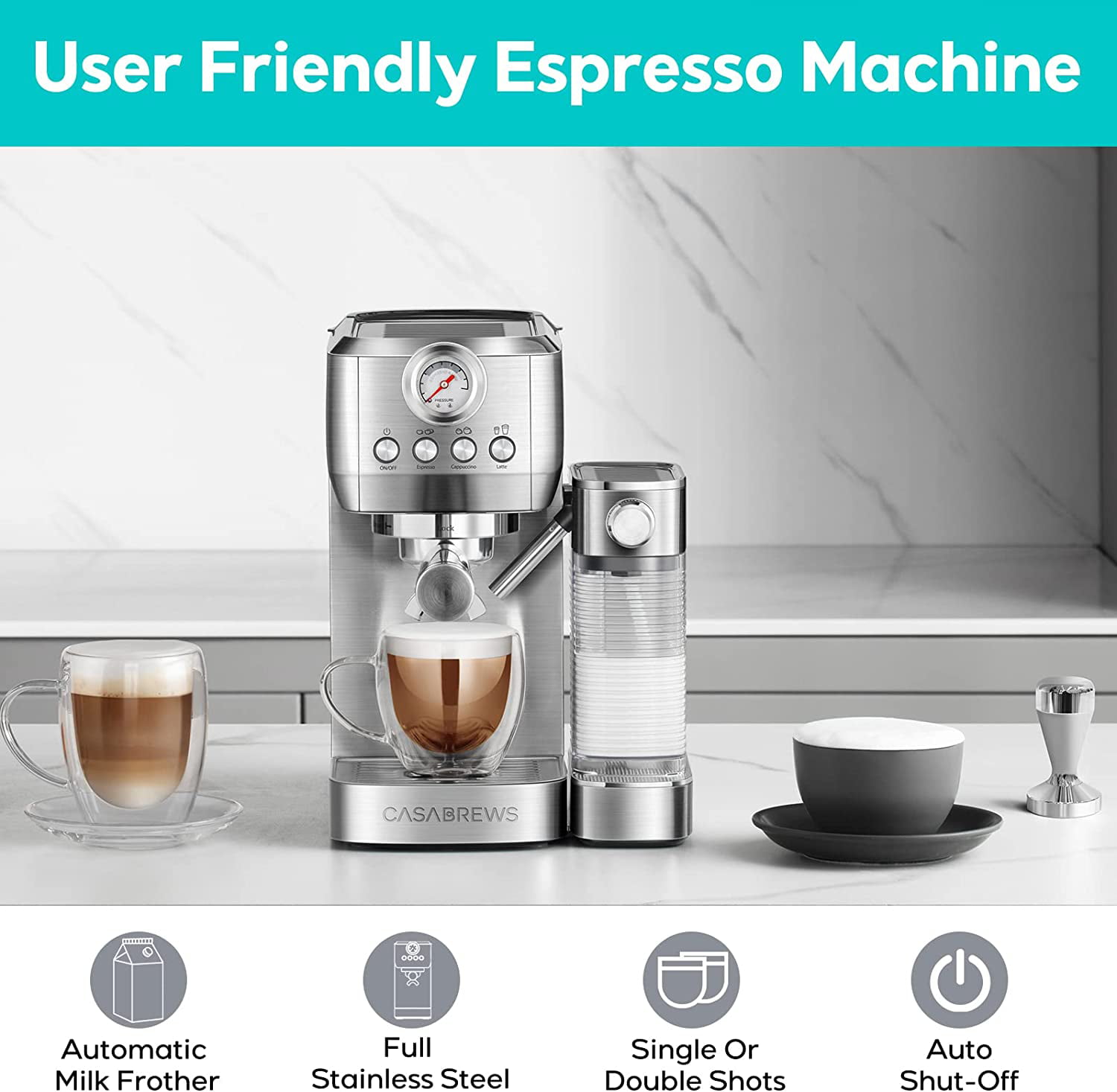 L’OR Barista System Coffee and Espresso Machine with Milk Frother Two  Double Walled Coffee Glasses and 20 Capsules