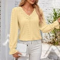 thumbnail image 5 of Ltctricy Women's T Shirts Ruffle Long Sleeve Lace Patchwork V Neck Eyelet Embroidered Tunic Tops Dressy Casual Blouses(Yellow,X-Large), 5 of 7
