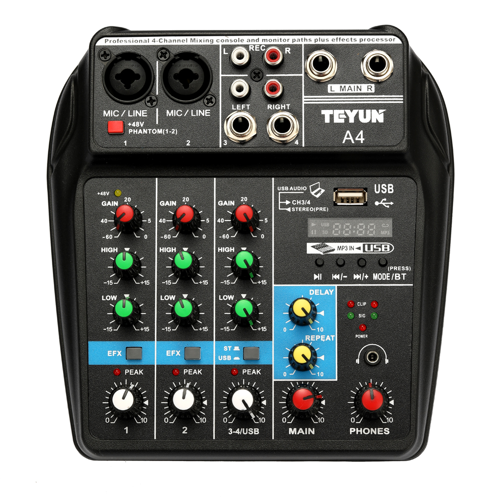 Phantom　TU04　USB　Channels　BT　Effects　Audio　Sound　Mixing　Console　Record　Paths　AUX　48V　Power　Monitor　Plus　Mixer　with
