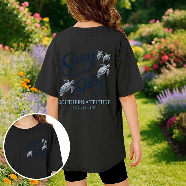 Hauts Décontractés pour Filles T-Shirt à Manches Courtes Col Rond Imprimé pour Activités Scolaires Extérieures Tissu Extensible Confortable Âges 3-13