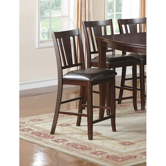 Counter Height Chairs Set of 2 Kitchen Dining Chairs Furniture Brown Faux Leather Seat Casual Dining Room Birch MDF