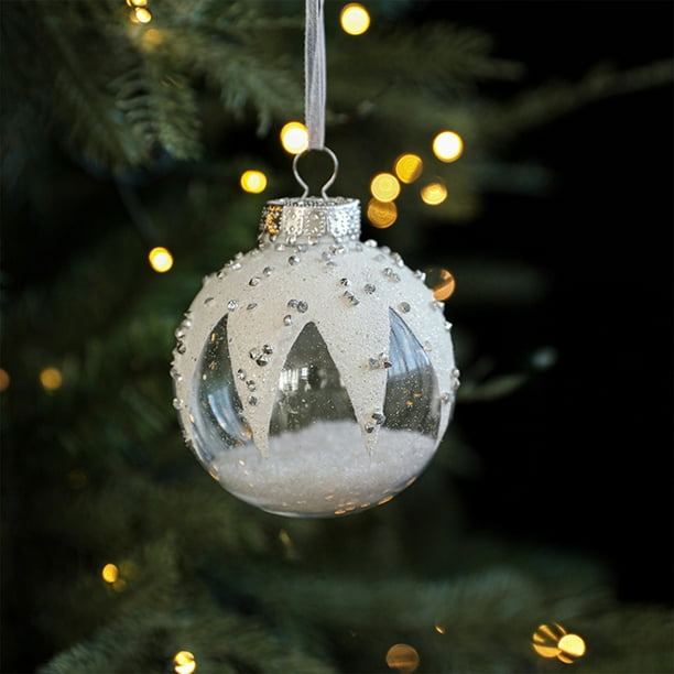 Bolas de plástico para adornos navideños | Decoraciones colgantes a rayas para el árbol | Bolas transparentes de 8 cm para decoración festiva navideña