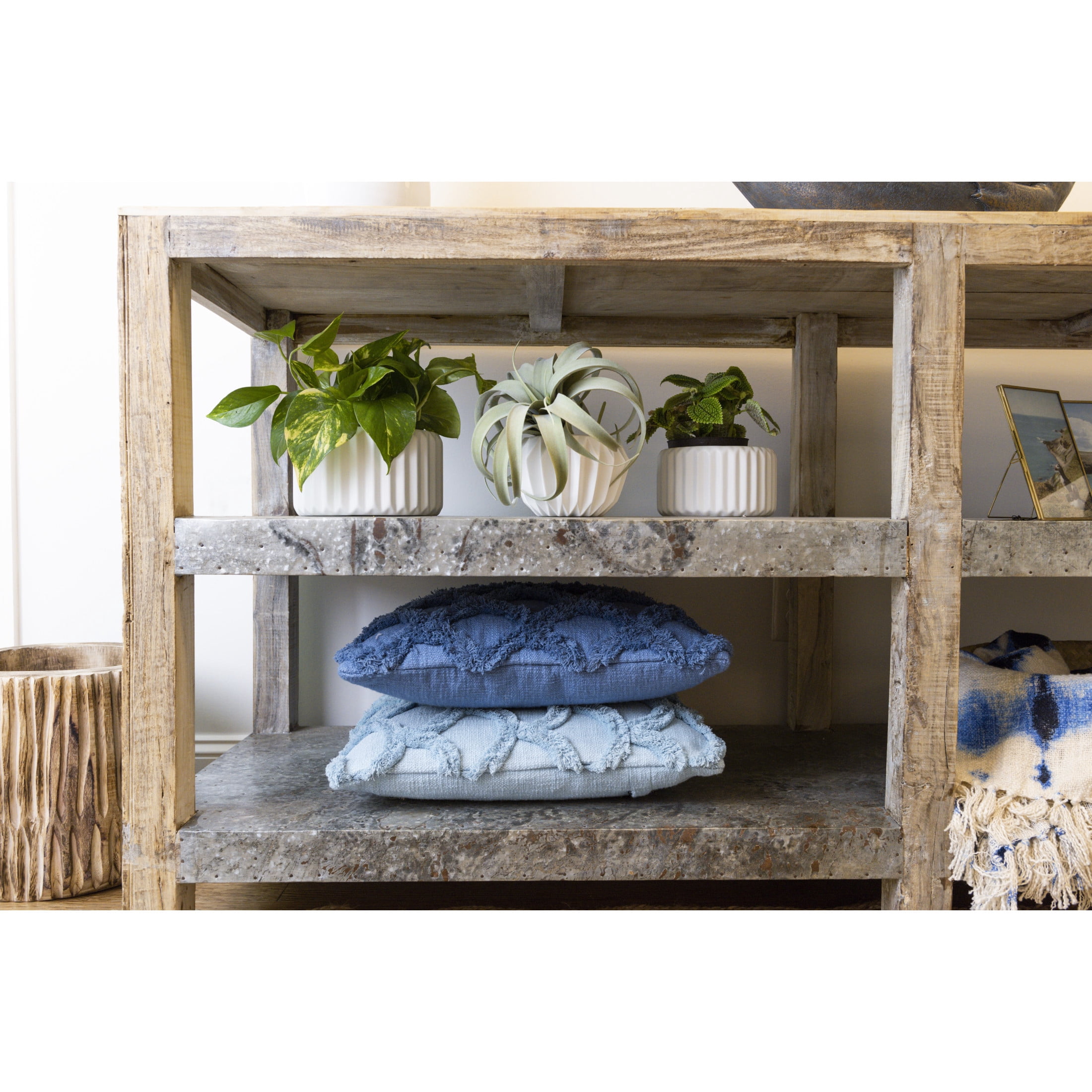 Creative Co-Op Creative Co-Op Cotton Chenille Scalloped Pillow, Light Blue