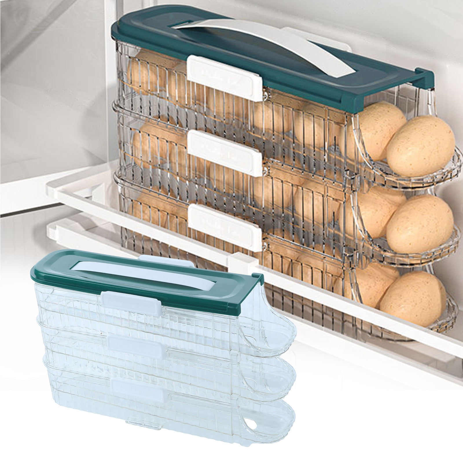 Qholemyo Slide Out Airtight Food Storage Containers With Lids Refrigerator Side Door Eggs Storage Rack Tray Container