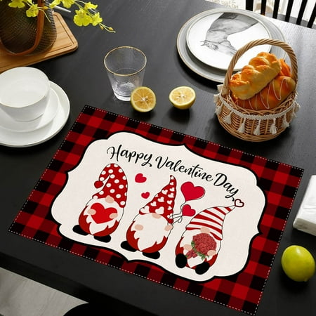

WEPRO Valentine s Day Placemat Red Lattice Love Truck Pattern Western Placemat Tablecloth