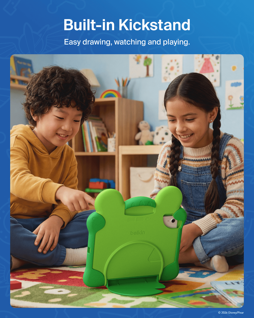 Belkin Disney Pixar Toy Story iPad A16 Case Kids (11th Generation 2025, 11" / 10th Generation 2022, 10.9") - Lilypad Inspired, Shockproof Protective Cover with Handle & Kickstand, Durable Non-Toxic