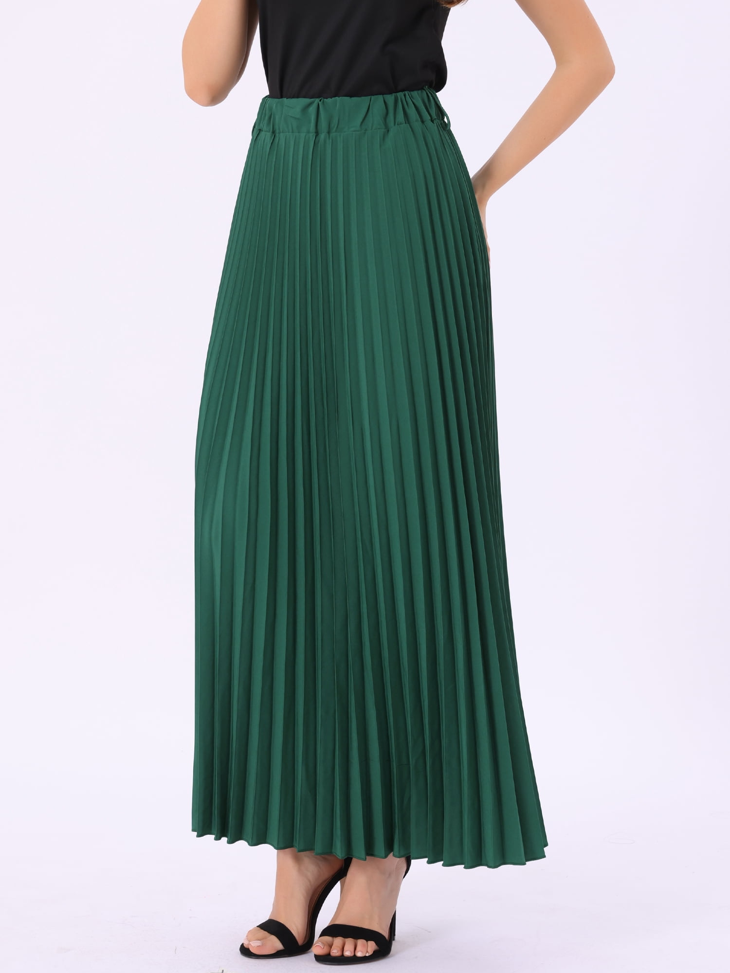 DARING DIVA Women's Elegnat Elastic High Waist Flowy A-Line Maxi Skirt 3XL Dark Green