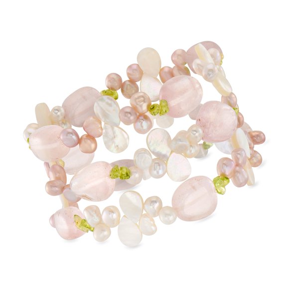 Ross-Simons 5-6mm Cultured Pearl, 100.00 ct. t.w. Rose Quartz and 11.00 ct. t.w. Peridot Bead Jewelry Set: 3 Stretch Bracelets, Women's, Adult