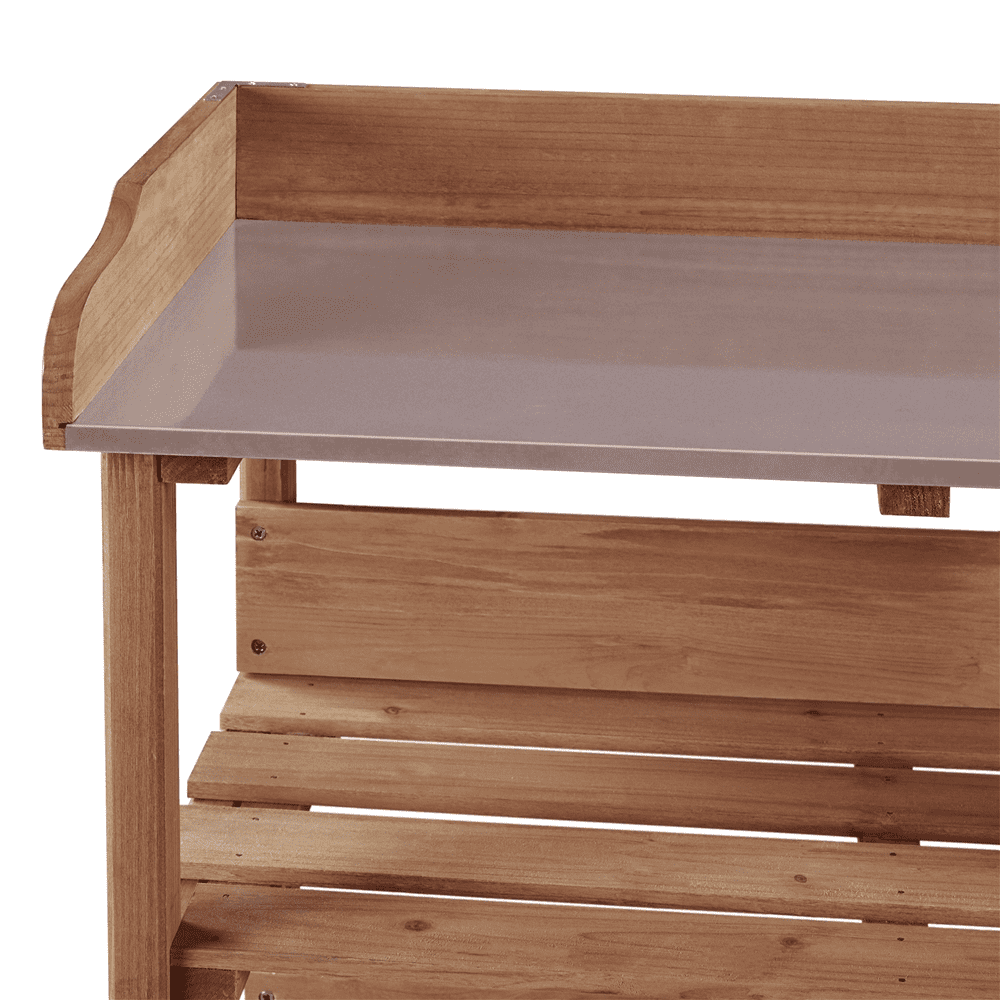 Renwick Outdoor Potting Bench Table with Storage Shelf, Brown