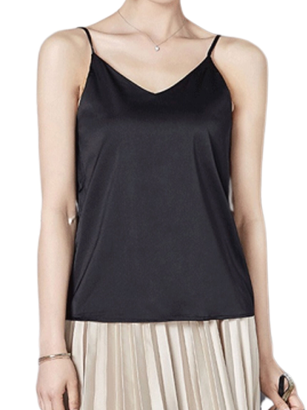 Multitrust Women's Fashion Silk Satin Plain Sleeveless Strappy Cami Camisole Vest Tank Top