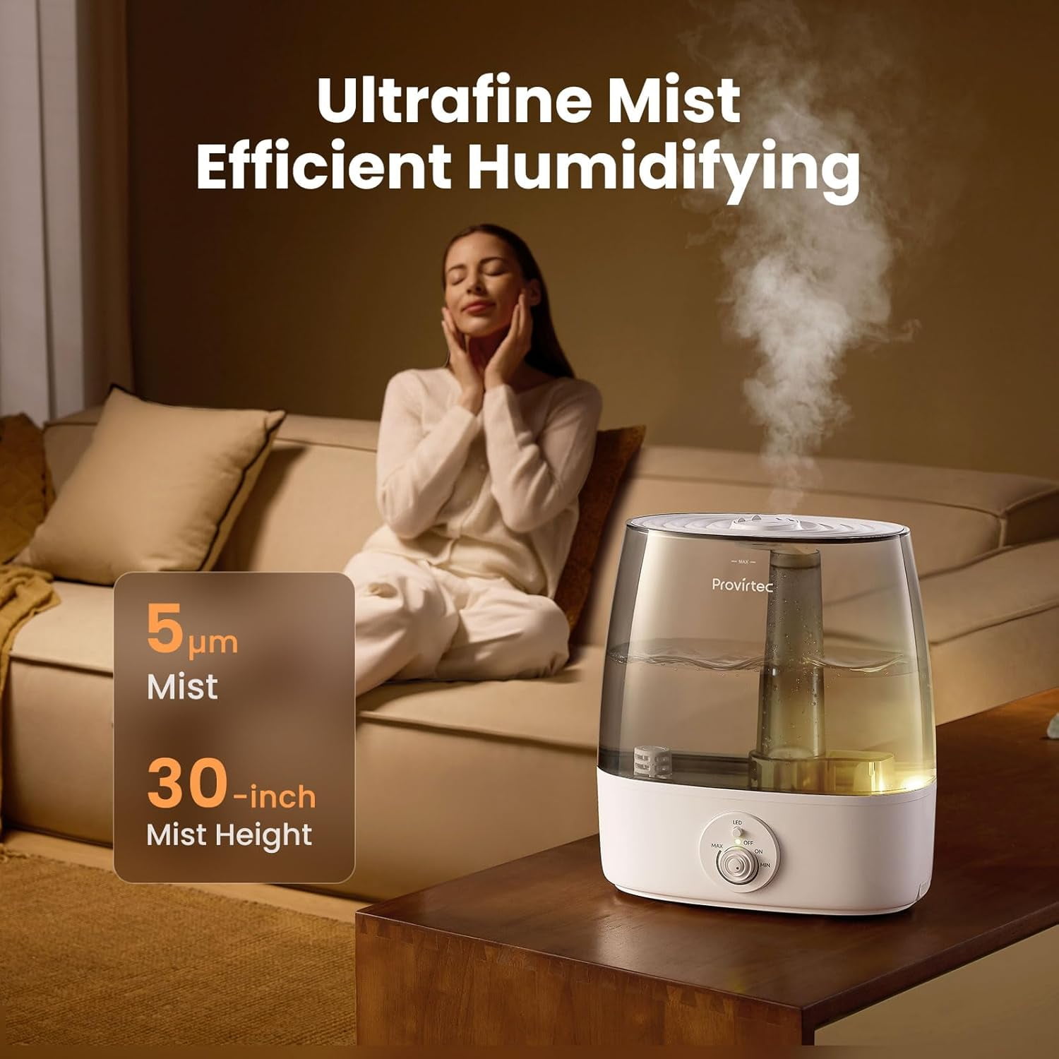 6.5L Stay Clean Humidifier for Large Room, Top Fill Design, Ultra Quiet 65H Runtime, Cool Mist Ultrasonic for Bedroom Home Plants