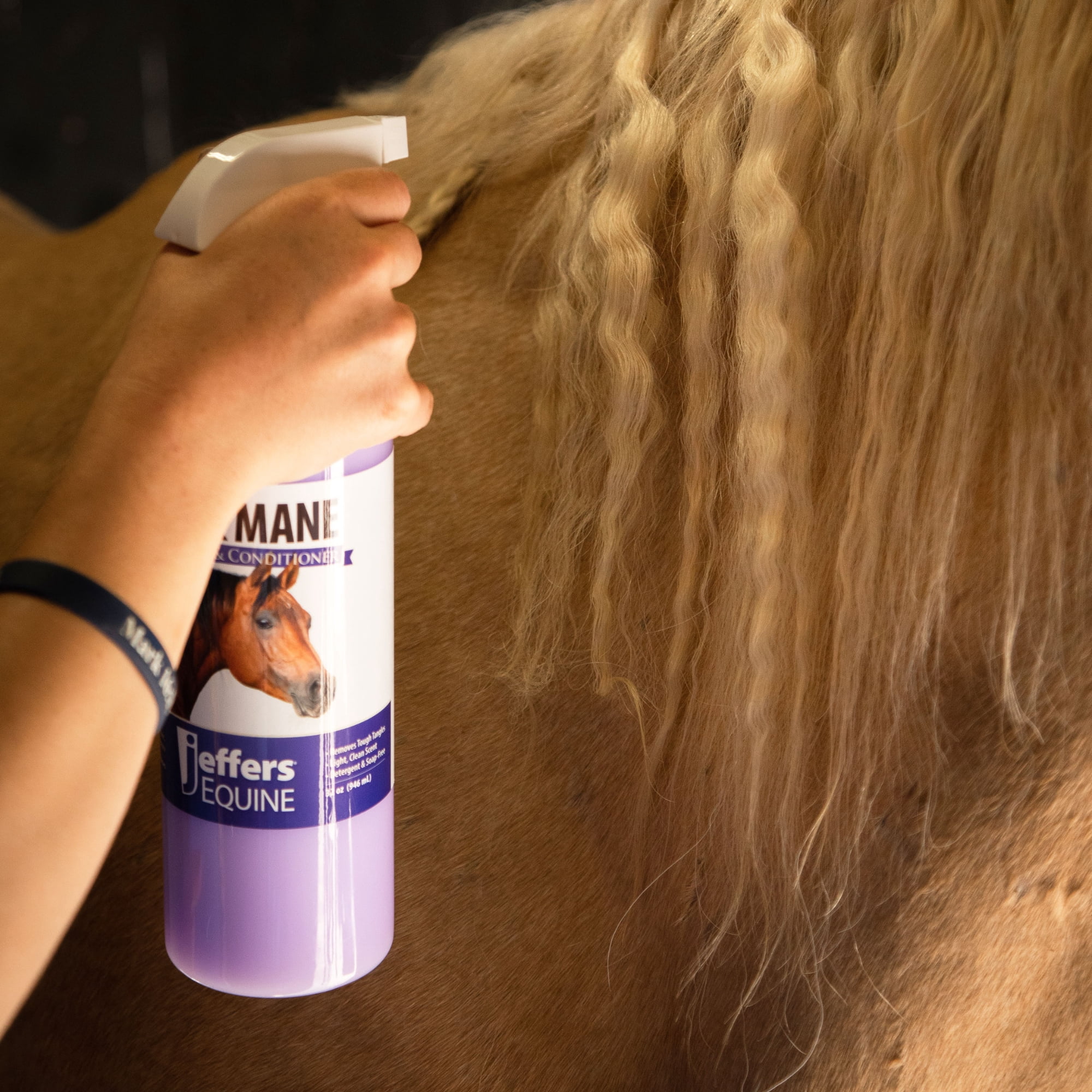 Jeffers Equine Tail & Mane Detangler & Conditioner for Horses, 128 oz Gallon – Soap Free, Non Greasy Formula, Helps Loosen Knots & Tangles, Frizz Control, Soft Silky Shine, Fresh Scent, Made in USA