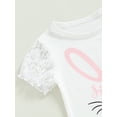 thumbnail image 5 of Toddler Baby Girl Easter Clothes Set Spring Summer Flared Outfit Lace Sleeve T-shirt Tops+Rabbit Print Bell Pants (Green, 3-4T), 5 of 9