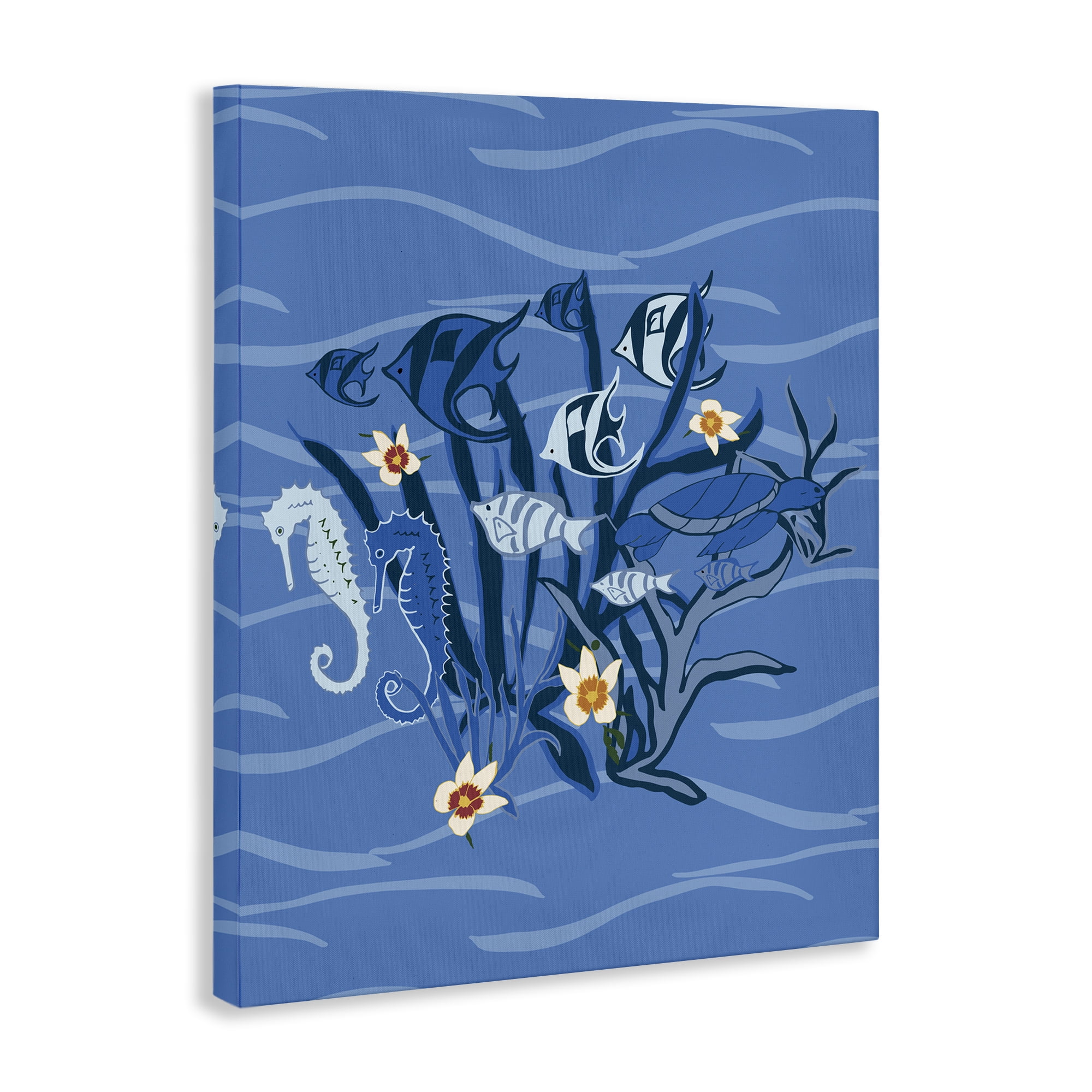 Stupell Industries Blue Undersea Critters Nautical & Beach Painting Wrapped Canvas Art Print Wall Art, 16 x 20