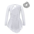 thumbnail image 3 of Yanarno Robe de Patinage Artistique à Sequins pour Filles, Robe de Danse Lyrique en Maille, Jupe de Gym, Justaucorps Blanc 6, 3 of 7