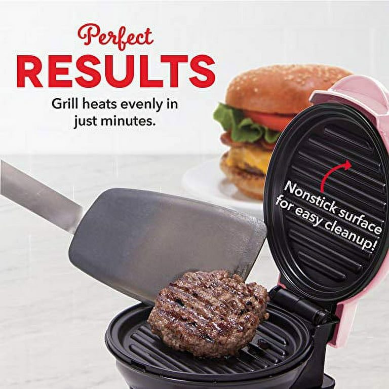 Dash Mini Maker Portable Grill Machine + Panini Press for Gourmet Burgers,  Sandwiches, Chicken + Other On the Go Breakfast, Lunch, or Snacks with  Recipe Guide - Pink 