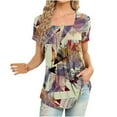 thumbnail image 2 of Xihbxyly Dress Shirts for Women, Women's Short Sleeve Tunic Shirt Pleated Mesh Blouses Summer Floral Tops Square Collar Loose Pleated Blouse Tunic Tops to Wear with Leggings, 2 of 6