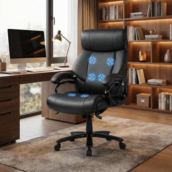 Topcobe Big & Tall 400lb PU Leather Massage Office Chair, Large Home Office Chair, Office Furniture Chairs