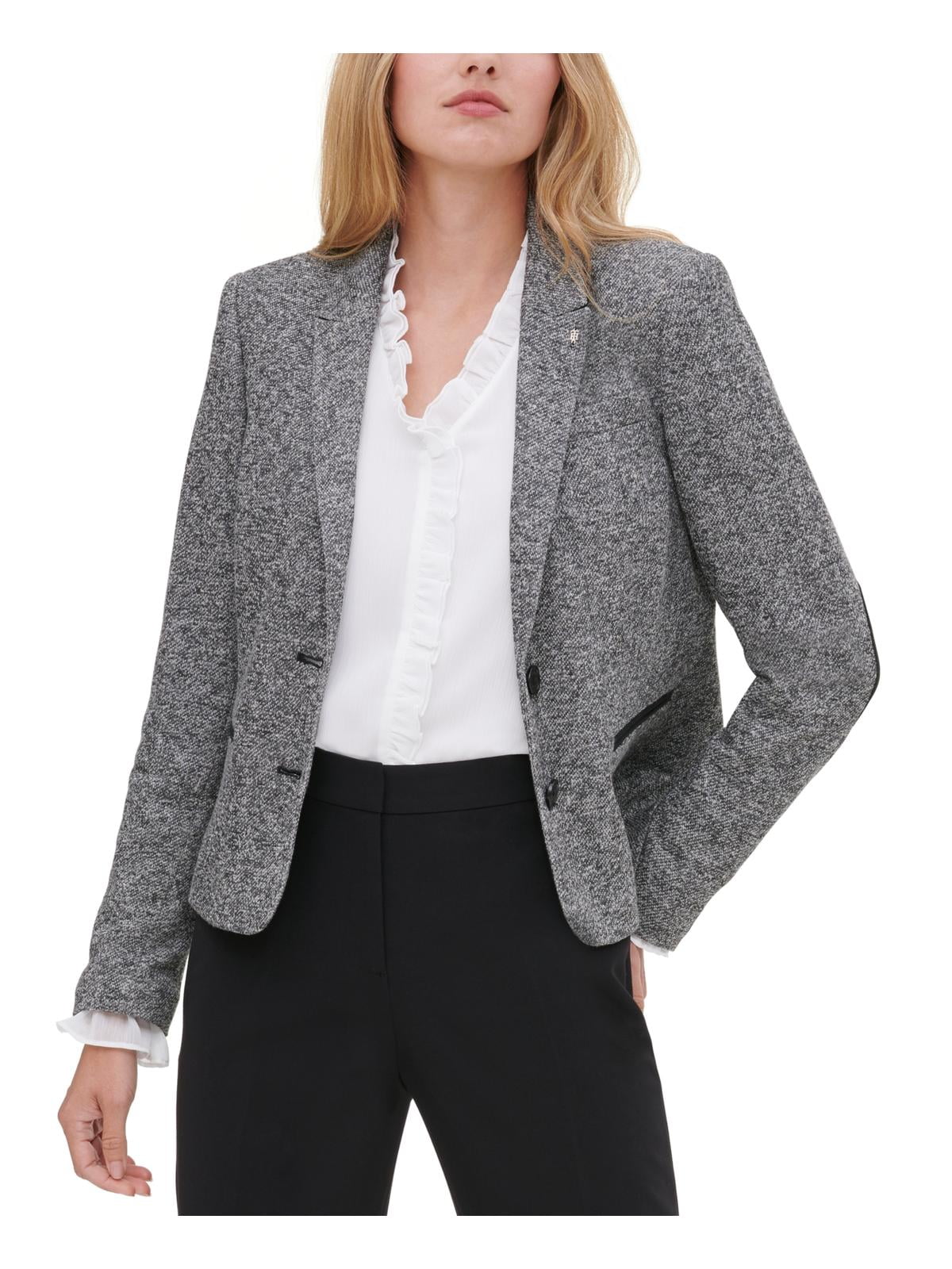 Tommy Hilfiger Womens Marled Business TwoButton Blazer Gray 0