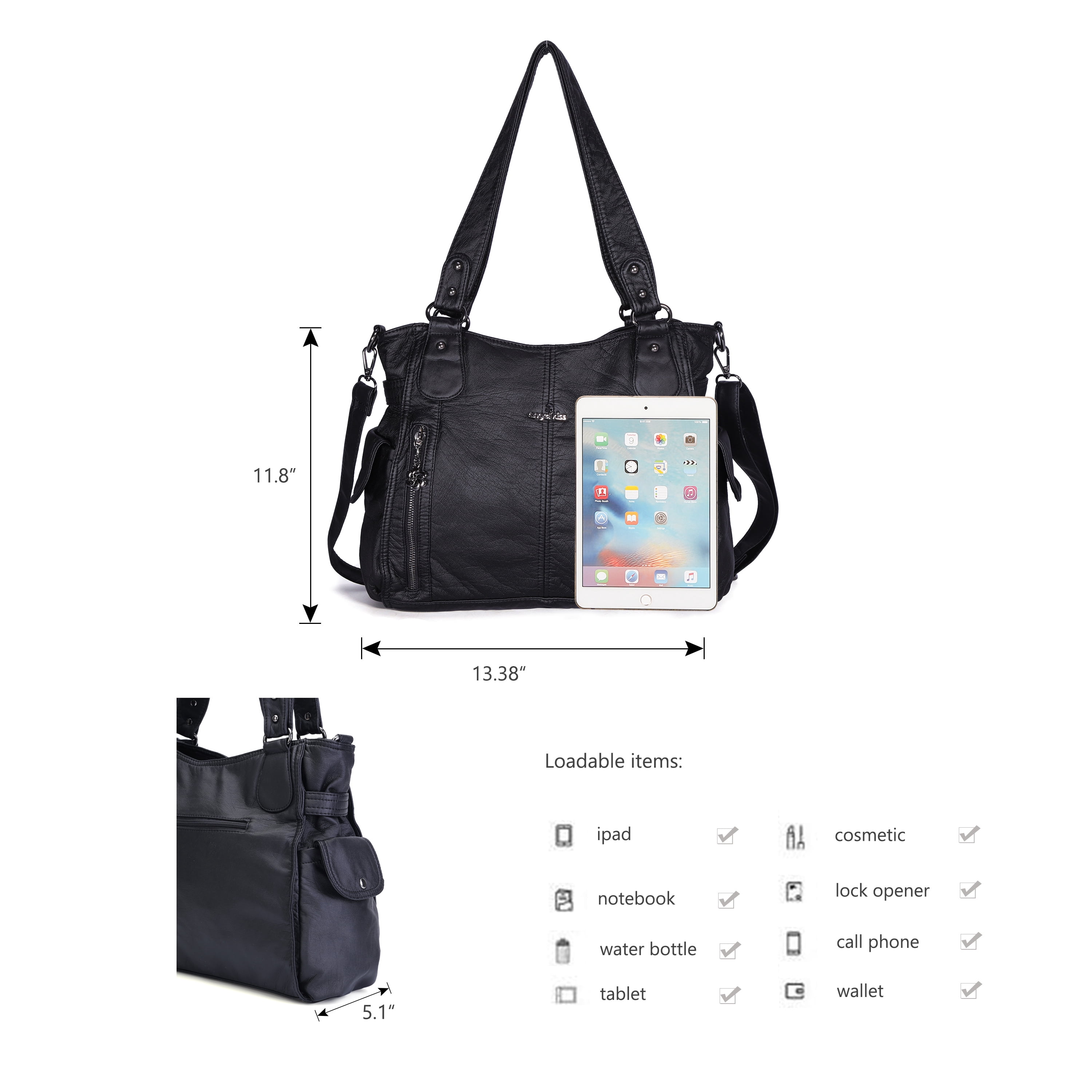 Angel Kiss Handbags for Womens Top-Handle Hobo Purse Roomy Casual Shoulder Bags PU Tote Satchel Purse for Womens